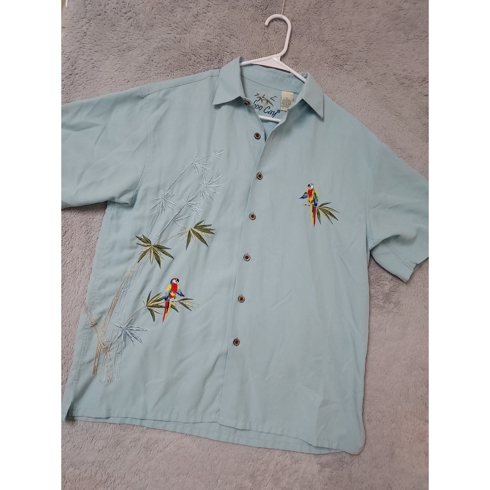 Bamboo Cay Shirt Mens Small Blue Embroidered Parrot Toucan Tropical Camp Beach